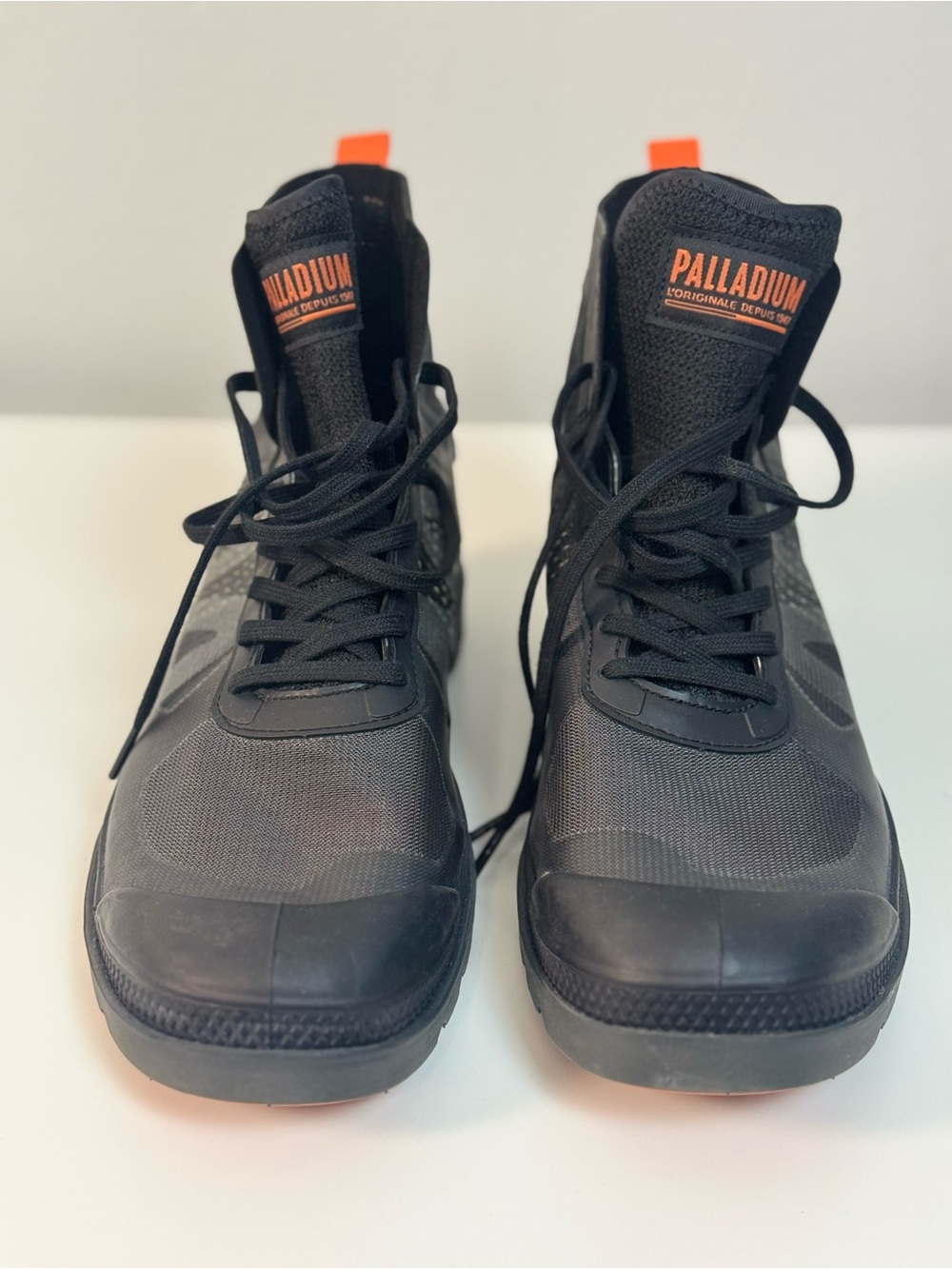 Palladium Men's Black High-Top Boots with Orange Accents